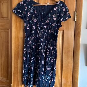 American Eagle Outfitters Dress Navy Blue with flowers and front cut outs